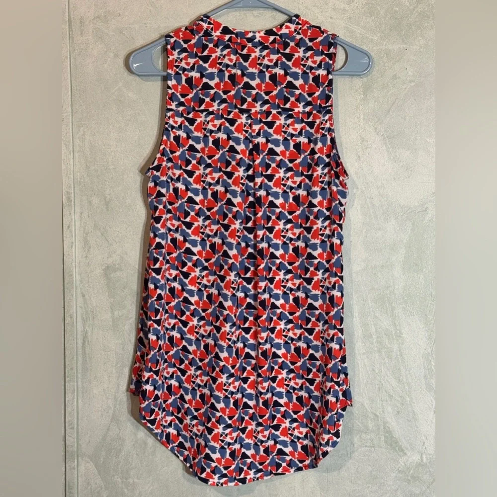 Papermoon Red and Blue Geometric Sleeveless High Low Blouse, Womens Medium - Picture 3 of 3